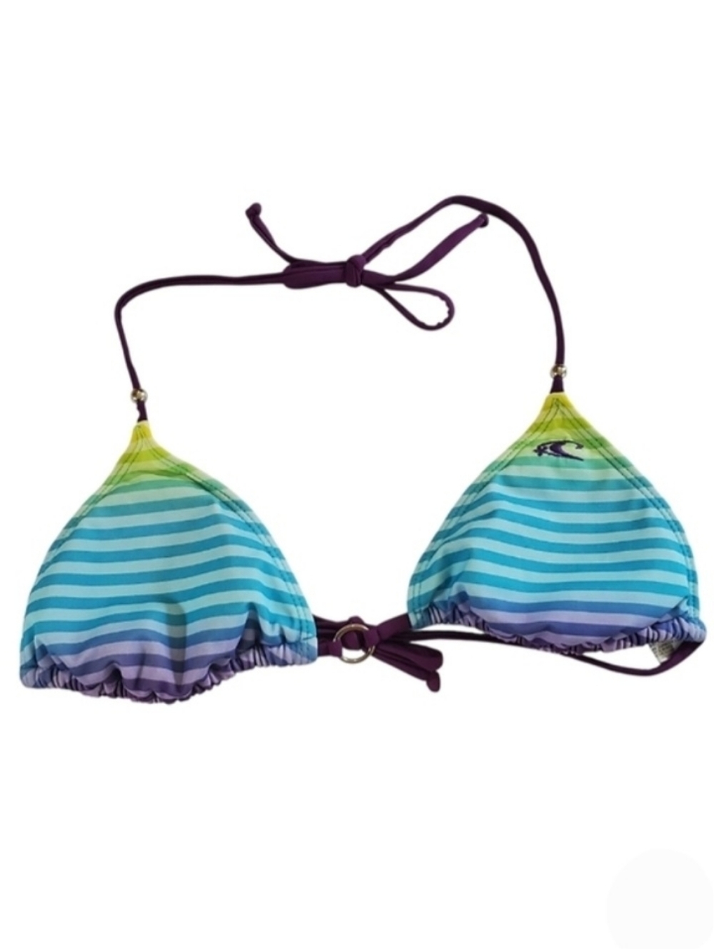 2301 * Barefoot Miss Of California Stripe Bikini Top Purple Blue Green Size M
